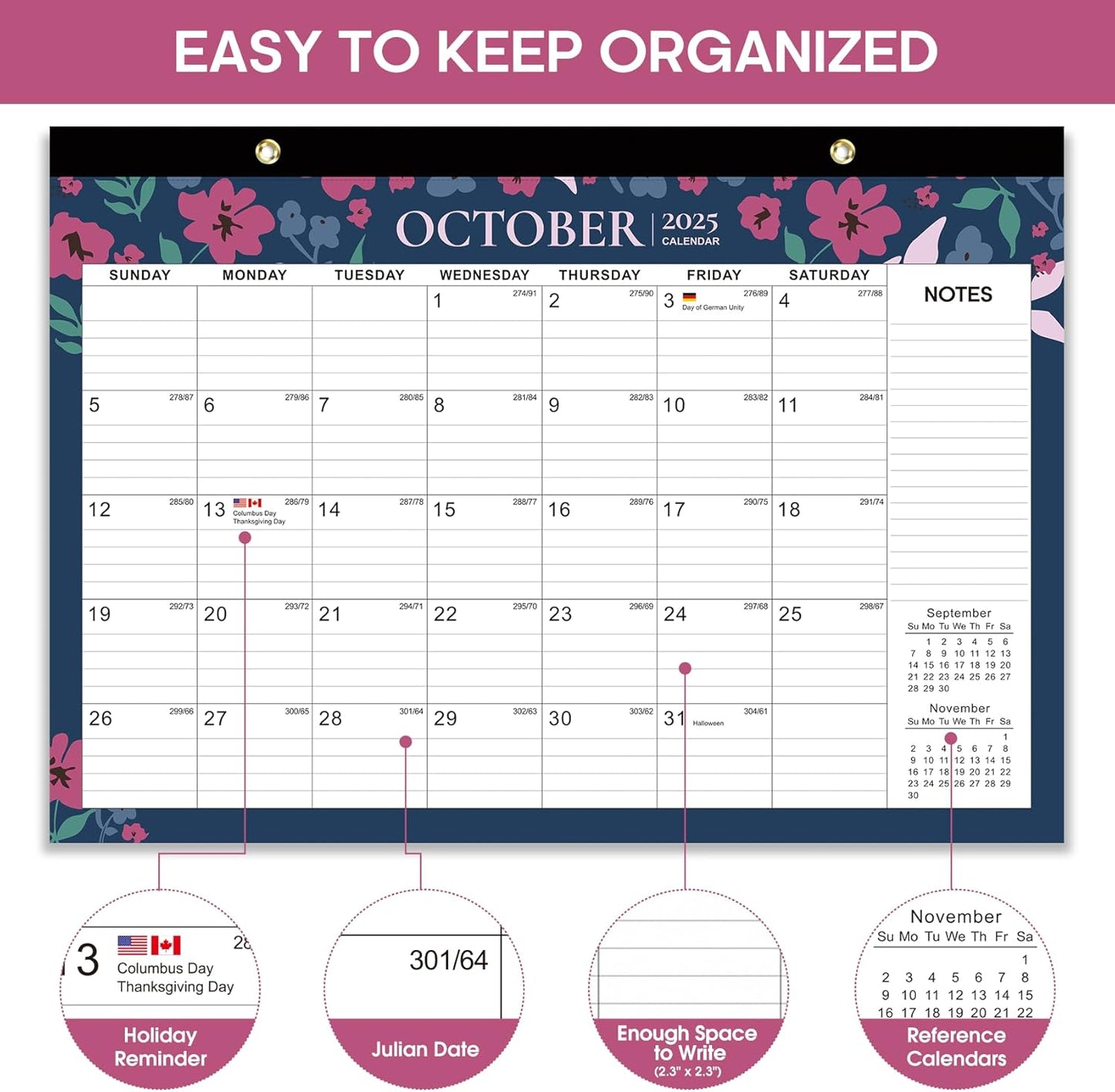 Desk Calendar 2026-2027, 21-Month Calendar Runs Until June 2027, Large 17" x 12" Monthly Desktop & Wall Calendar for Home & Office - Floral