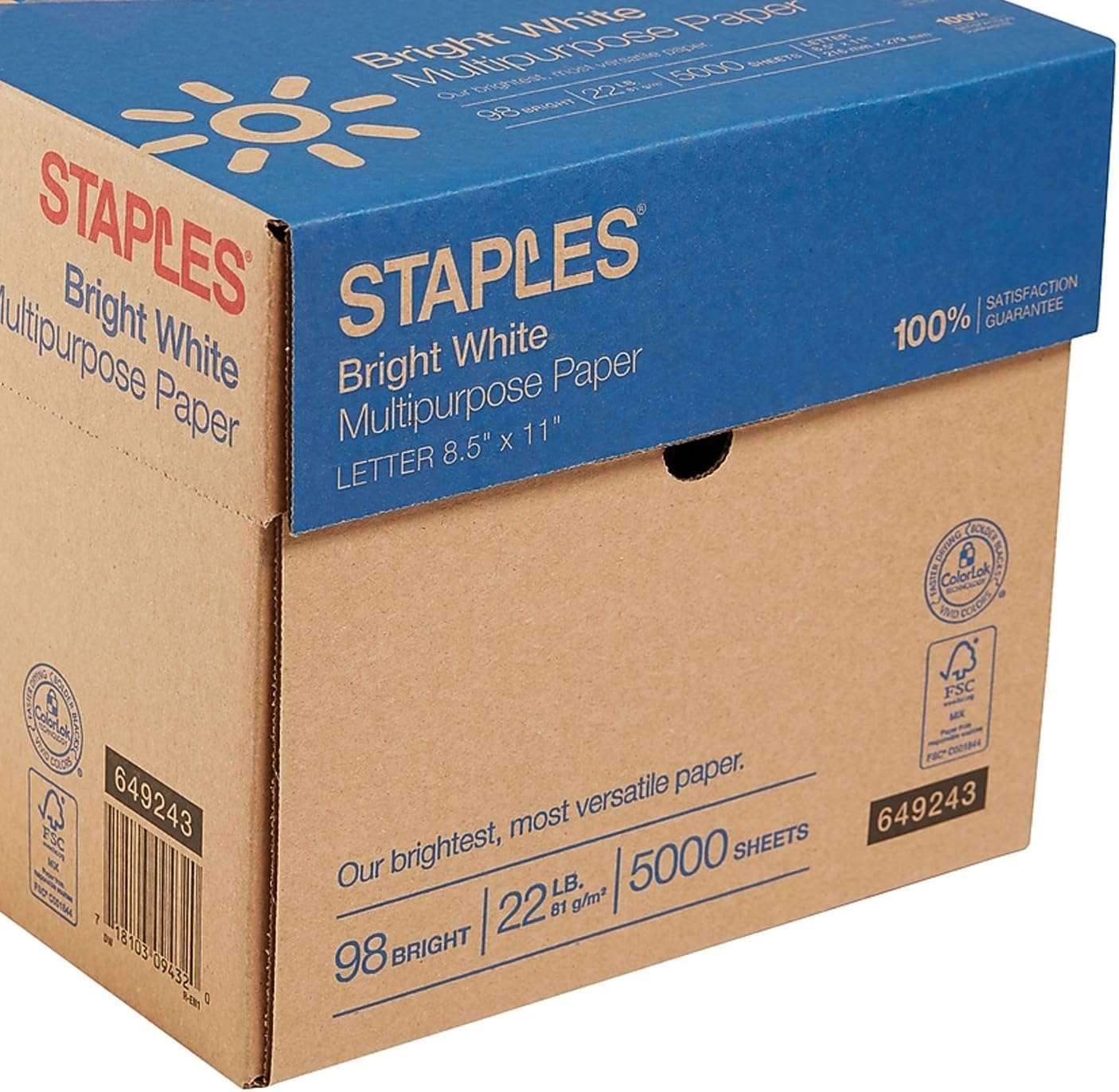 Staples 8.5-Inch x 11-Inch Multipurpose Paper 22 lbs 98 Brightness 500/RM 10 RM/CT