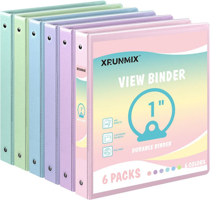 1-inch 3-Ring Binder with Pockets, Basic Binders 1'' Pastel Color Binders, Holds Letter Size 8.5'' x 11'',200 Sheet Capacity, Bundle 6 Pack for Back to School (1-Inch)