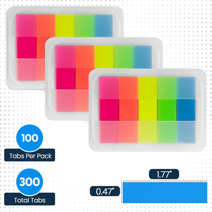 Essex Wares - 300 Pieces - Transparent Sticky Notes Tabs with Case - 5 Light Pastel Colors - 3 Cases - 1.8" x 0.4" - 60 Pieces - Pop Up Index Tabs - Book Flags for Annotating - Book Sticky Tabs