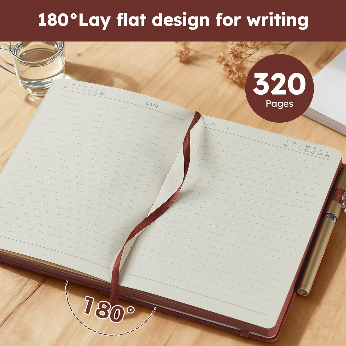 Hardcover Lined Notebook Journal for Writing, 320 Pages Leather Thick College Ruled Notebook Journal with 100GSM Paper, A5 (5.7'' X 8.4'') Daily Journal for Women Men Work Organization, Black