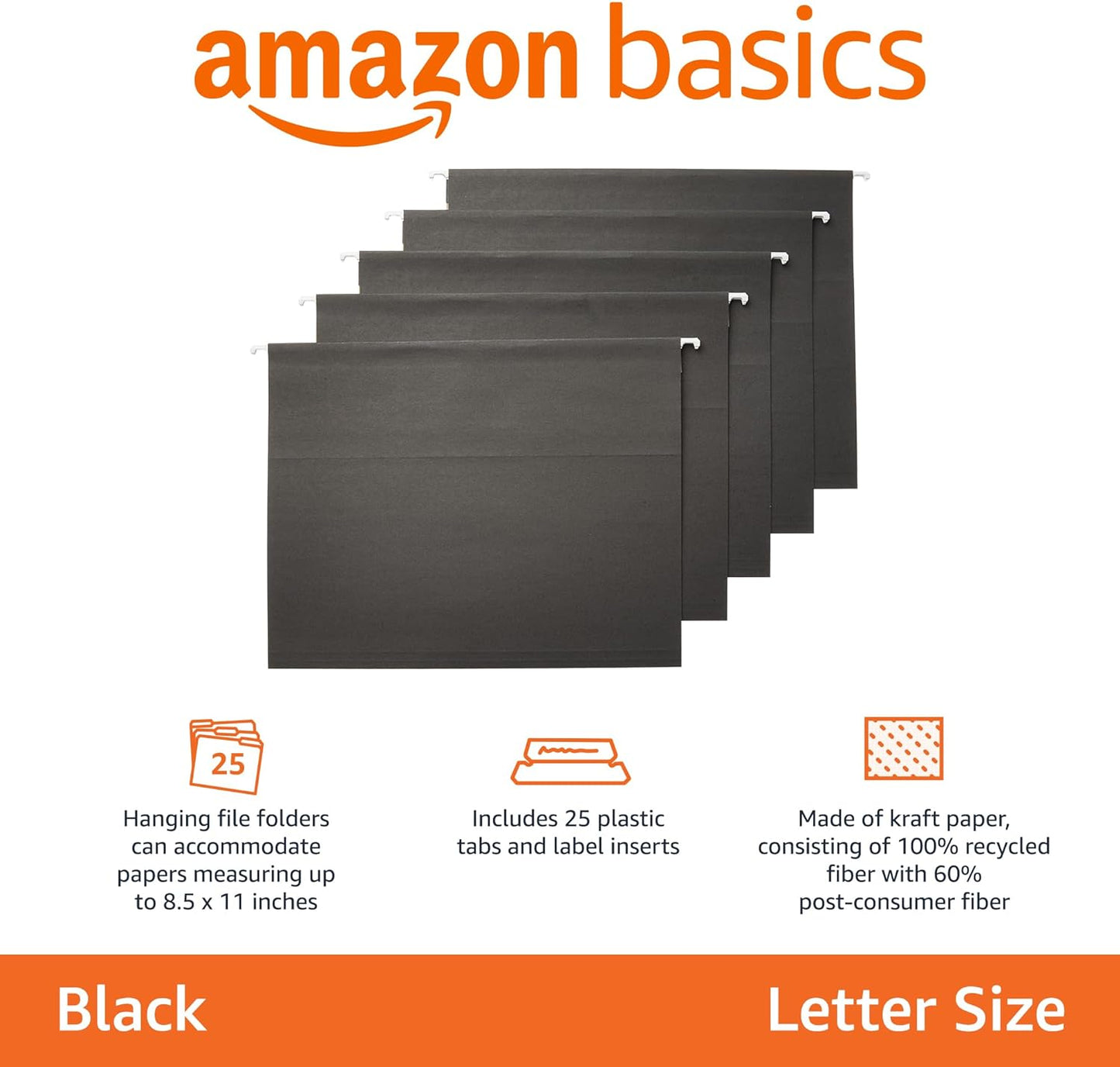 Amazon Basics Hanging File Folders with Adjustable Tabs, Sturdy Expandable Document Organizer, Letter Size 8.5x11 inch, Green, 25-Pack