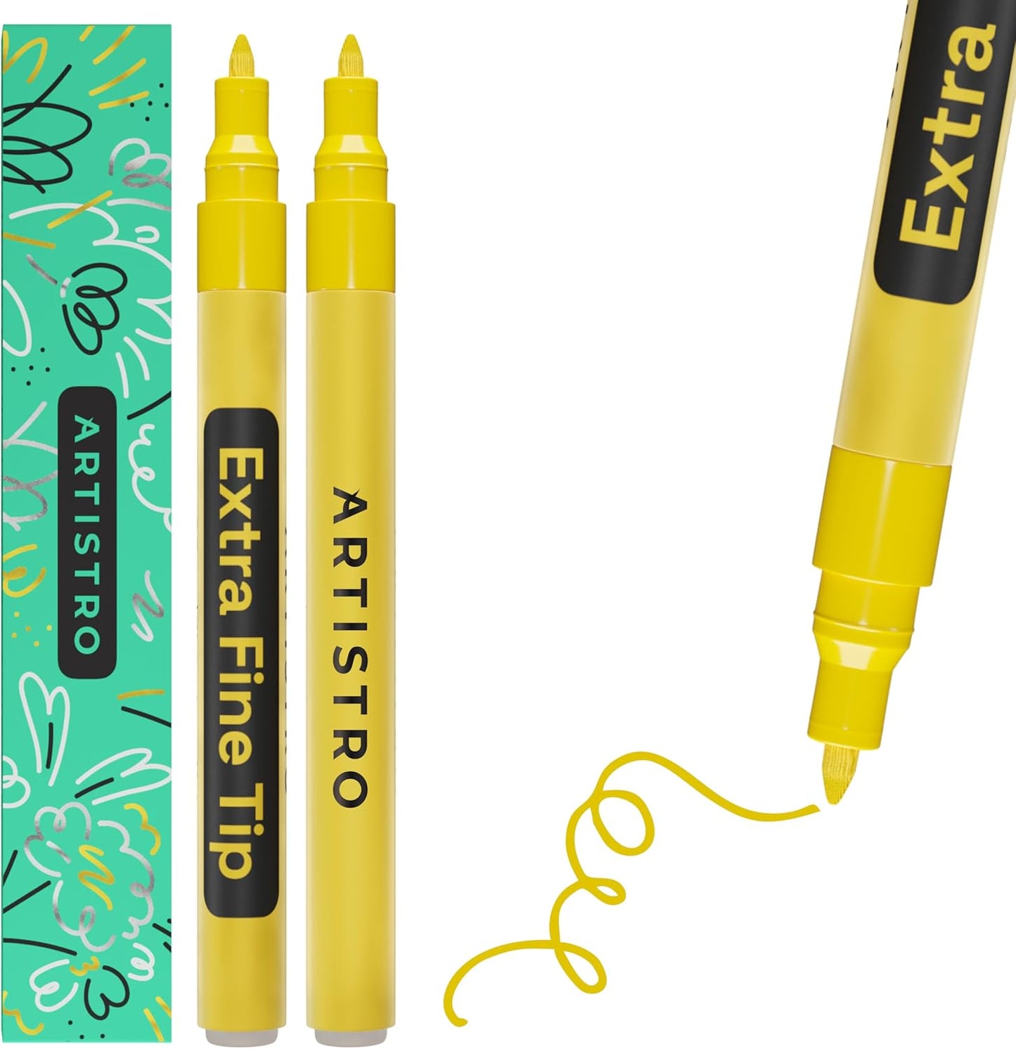 ARTISTRO 2 Gold Acrylic Paint Markers - 0.7mm Extra Fine-Tip Metallic Paint Pens - Perfect for Crafting, Art Projects, & More