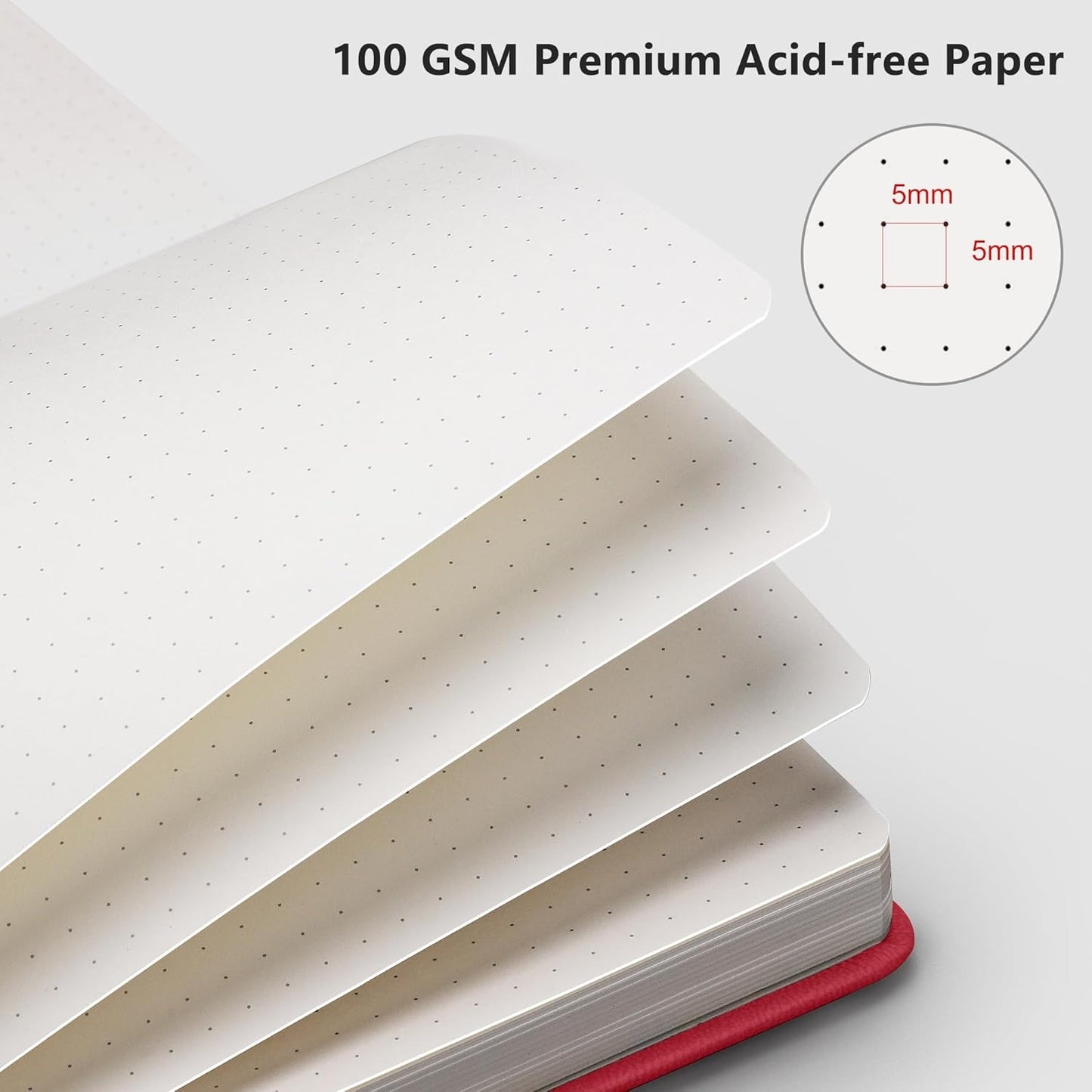 RETTACY Graph Grid Paper Notebook, 192 Pages, A5 Medium Size (5.7'' x 8.3''), 5 Squares per Inch, Leather Hardcover, 100 GSM Thick Paper, for School, Students, Math, Engineering (Brown)
