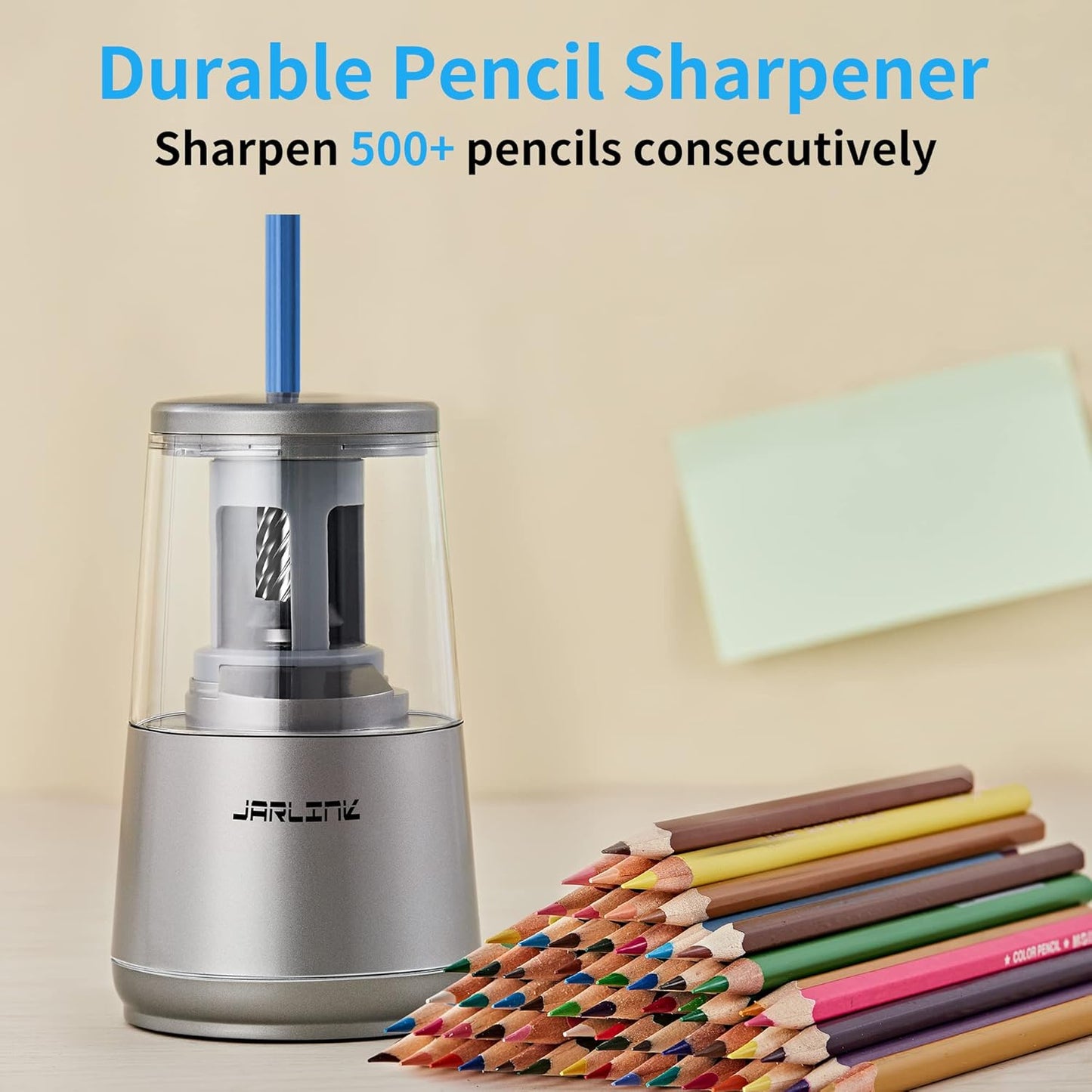 JARLINK Electric Pencil Sharpener, Heavy-Duty Helical Blade to Fast Sharpen, Auto Stop for No.2/Colored Pencils(6-8mm), AC Adapter/Battery Operated in School Classroom/Office/Home (Black)