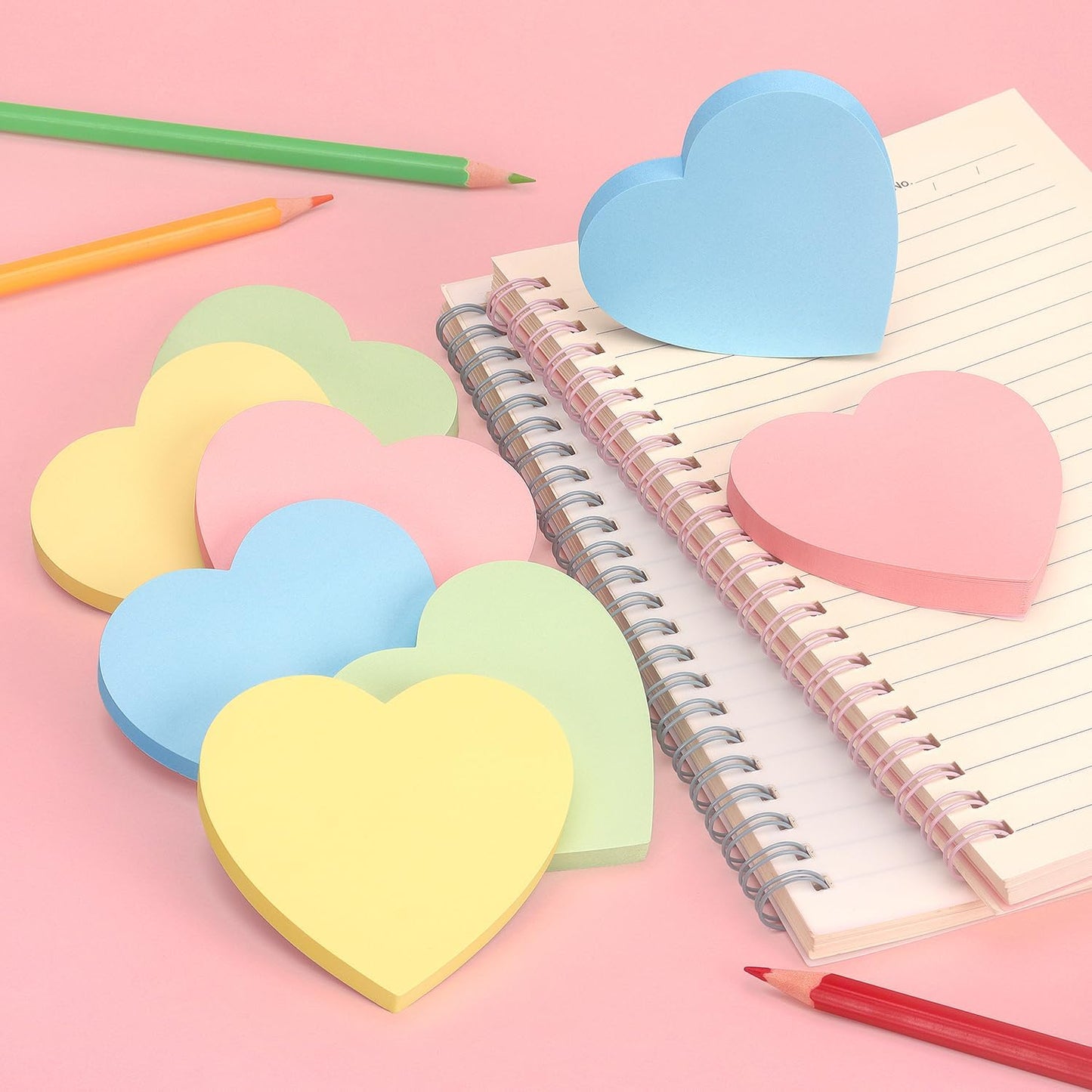 SIMONA Heart Shape Sticky Notes 8 Color Bright Colorful Sticky Pad 75 Sheets/Pad Self-Sticky Note Pads