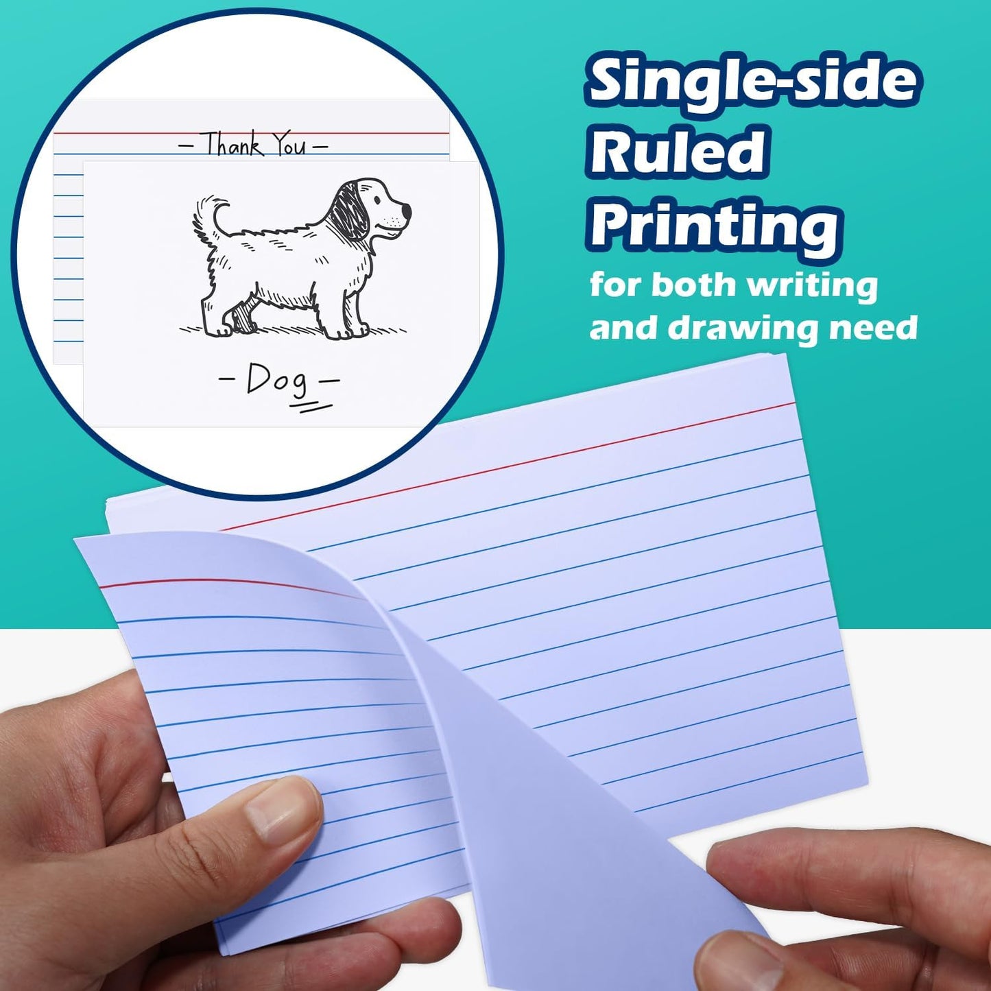 Index Cards 4x6 Lined Ruled Flash Note Cards 4" x 6", White, 100 Count, 220 GSM Heavy Weight