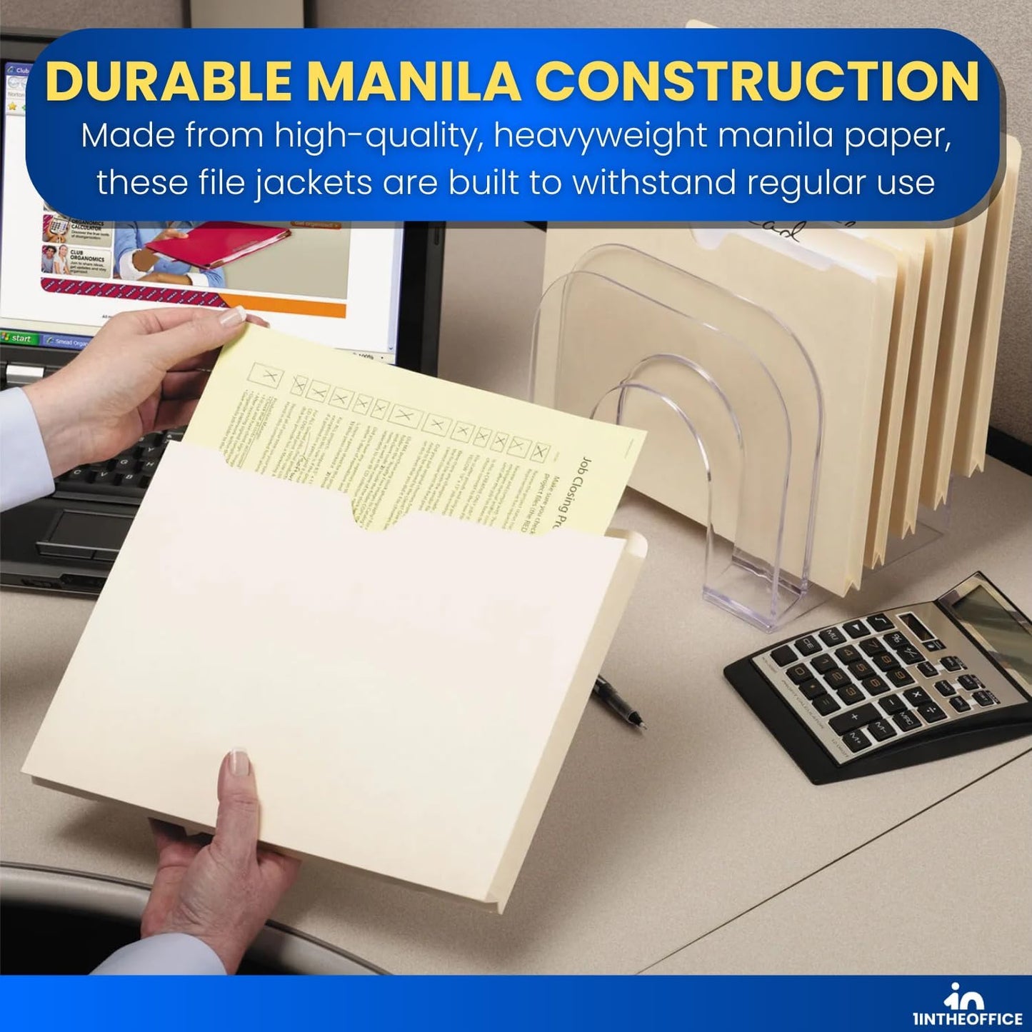 1InTheOffice File Jacket Folders, Manila, Letter Size, Reinforced Straight-Cut Tab, 1" Expansion, 50 Pack