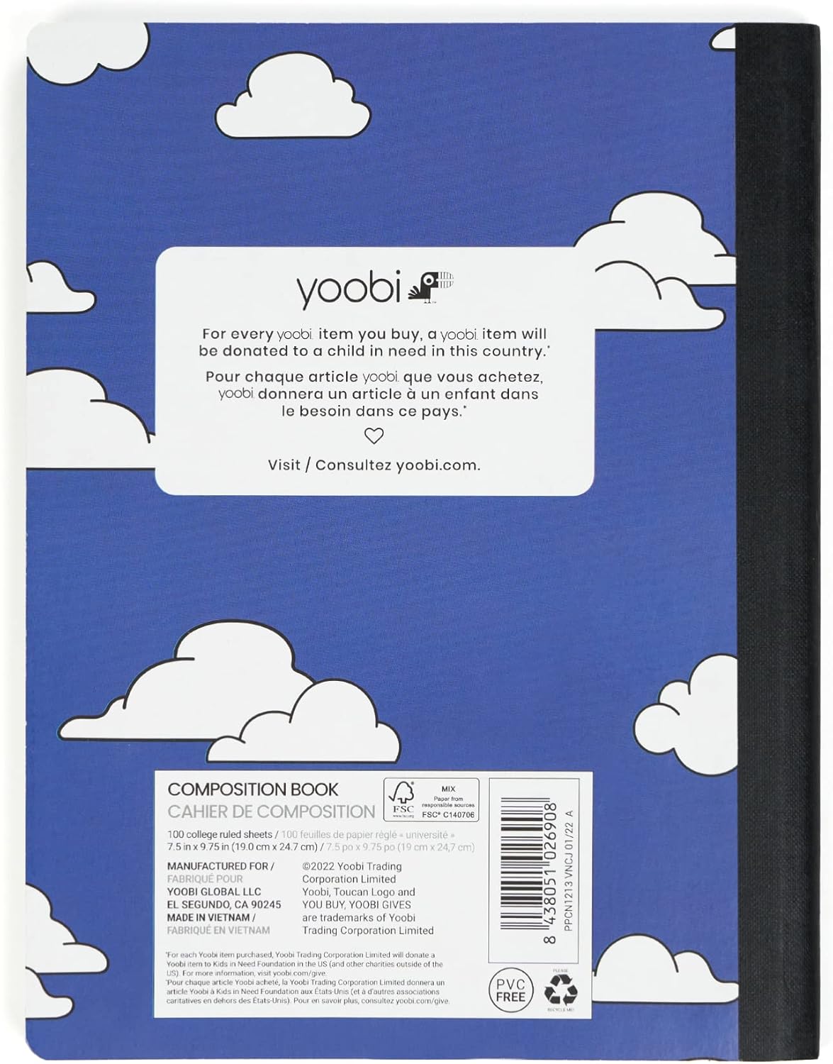 Yoobi College Ruled 8 x 10.5” Spiral Notebook Set – 3-Pack of 1 Subject Notebooks, Pink, Purple & Black Celestial Patterns – 150 Perforated 3-Hole Punched Sheets