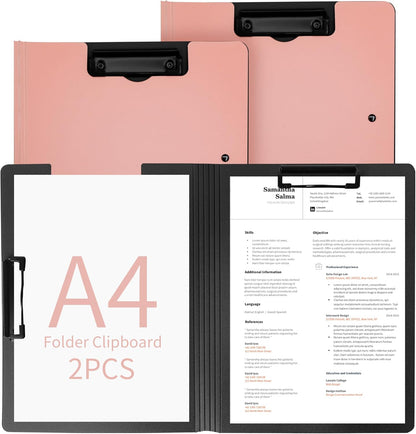 souG 2 PCS Clipboard Foldable,360°Cover Folder Clipboard Plastic Clipboards with Double Low Profile Clip,File Folder Storag Clipboards for A3 A4 Paper, Clip Boards for Office School Supplies(Pink)