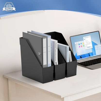 Delifox 3 Pack Magazine Rack, Plastic File Folder Bin Desk Organizer, White