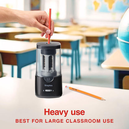 Staples Electric Pencil Sharpener, Black – Heavy‑Duty Classroom Sharpener for Teachers, Schools & Shared Spaces