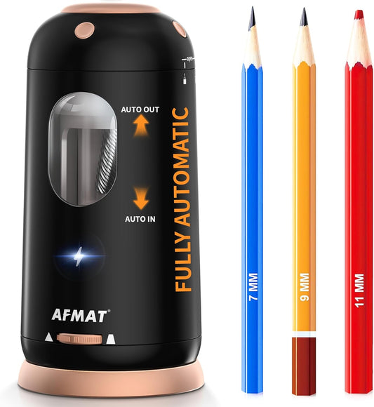 AFMAT Electric Pencil Sharpener, Auto in & Out, Fully Automatic Pencil Sharpener, Rechargeable Hands-Free Sharpeners for Jumbo & Colored Pencils (7-11.5mm), Good for Classroom/Home PSC8(Light Pink)