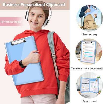 SFLHHDM Clipboard with Storage,Heavy Duty Clip Boards 8.5x11 with 2 Storage Case,Clear Visible Panel Storage Clipboards,Side Opening Nursing Clipboard Folder for Office Supplies-Light Purple