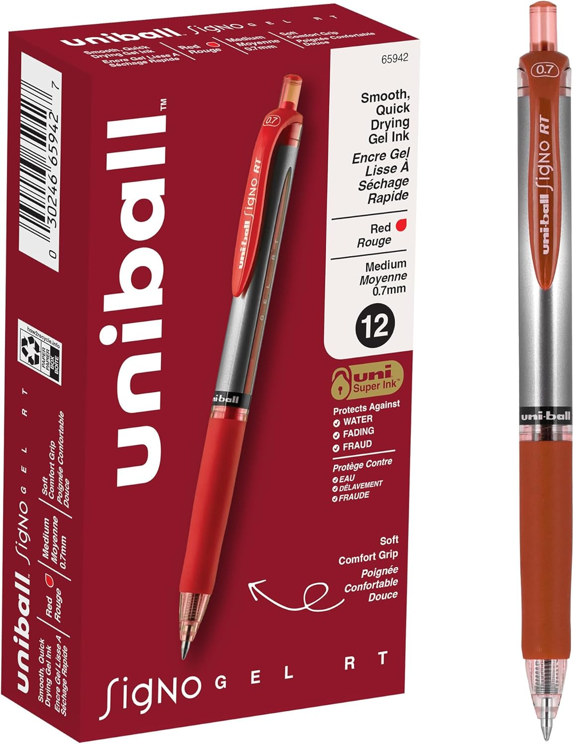 uniball 207 Plus+ Retractable Gel Pens, Medium Point (0.7mm), Black, 4 Pack