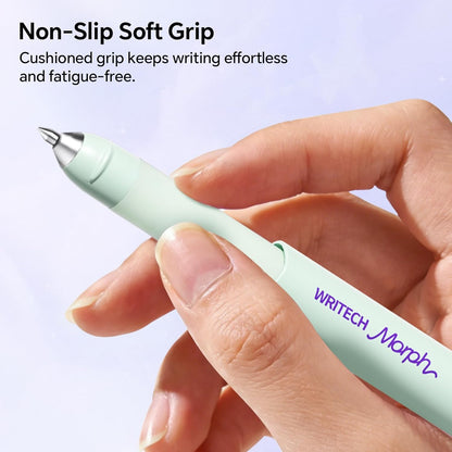 WRITECH Morph Extendable Gel Pens: 0.7mm Medium Point Black Ink Pocket-to-Full-Size Design Translucent Soft Grip Barrel Includes 2 Pens and 2 Refills Dual-Length Pocket Pen 4.6" to 6.1"
