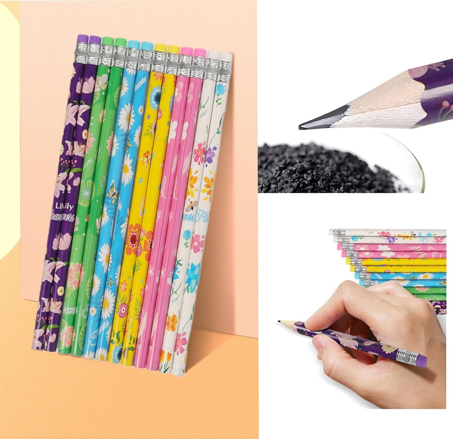 48 pcs Flowers Pencils with Eraser Wood Pencils Bulk for Writing and Drawing (Flowers, 48)