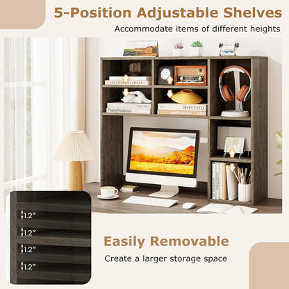 Tangkula Desktop Bookshelf, Countertop Storage Hutch with 5 Shelves for Computer Desk, Desk 3-Tier Display Rack, Multipurpose Wood Desktop Hutch Storage Organizer for Dorm Office Home