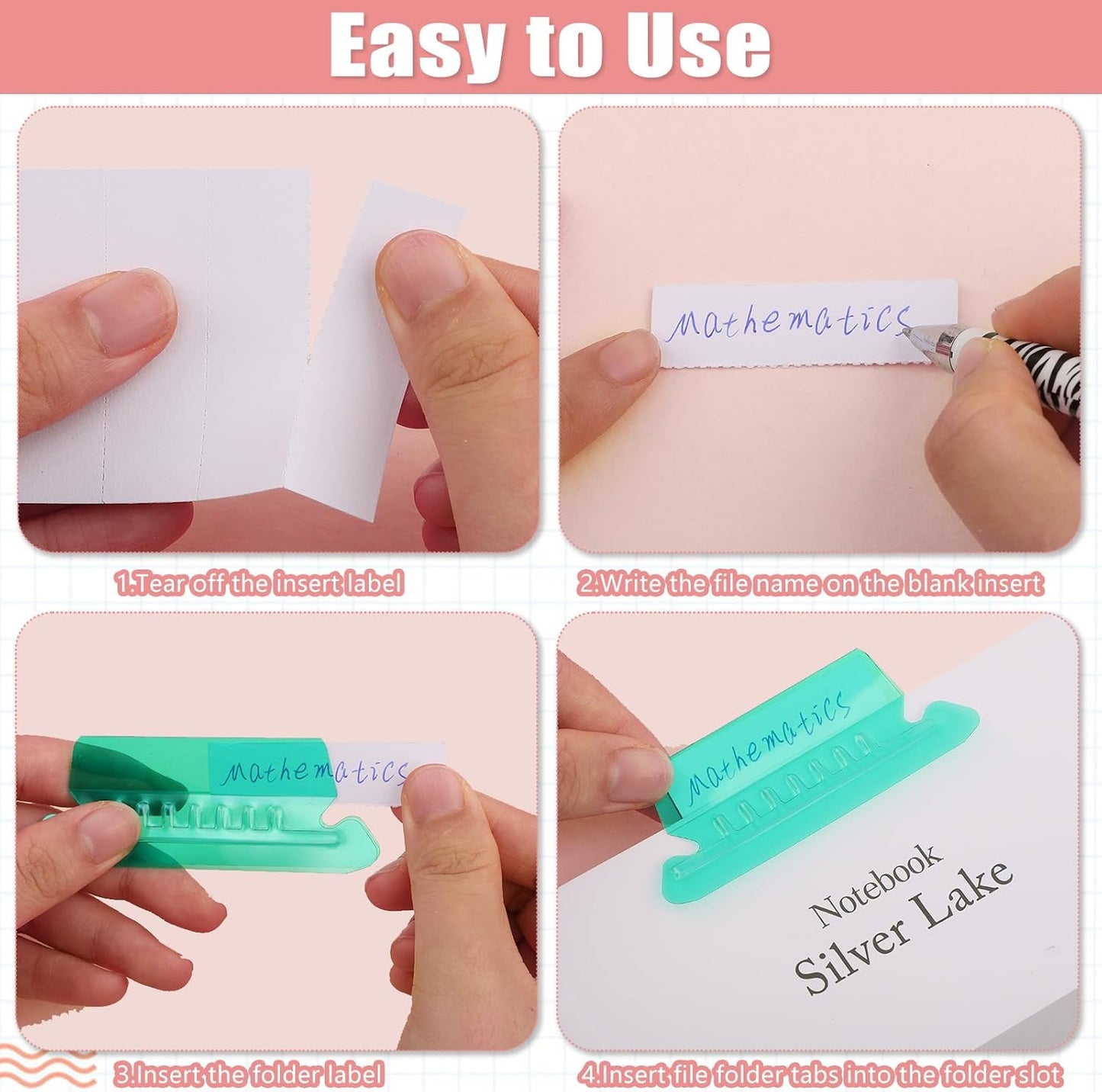 200 Pcs Hanging File Folder Tabs and 200 Pcs 2 Inch Inserts Labels, Plastic File Folder Tabs for Hanging Folders Files (Transparent)