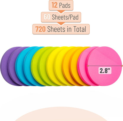 Mr. Pen- Round Sticky Notes, 2.8" Diameter, 12 Pads, 720 Sheets, Morandi Color, Sticky Notes Bulk, Self-Stick Note Pads, Perfect for Office, School, Home, Study & Organization