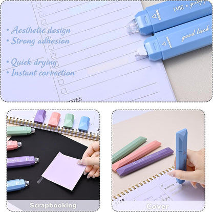 Temiary 4 Pcs 2 in 1 White Correction Tape and Double Sided Roller Set, Aesthetic Smooth Pull Out Tapes with Adhesive Glue Tape Roller Runner for School Office Supplies (Pink)