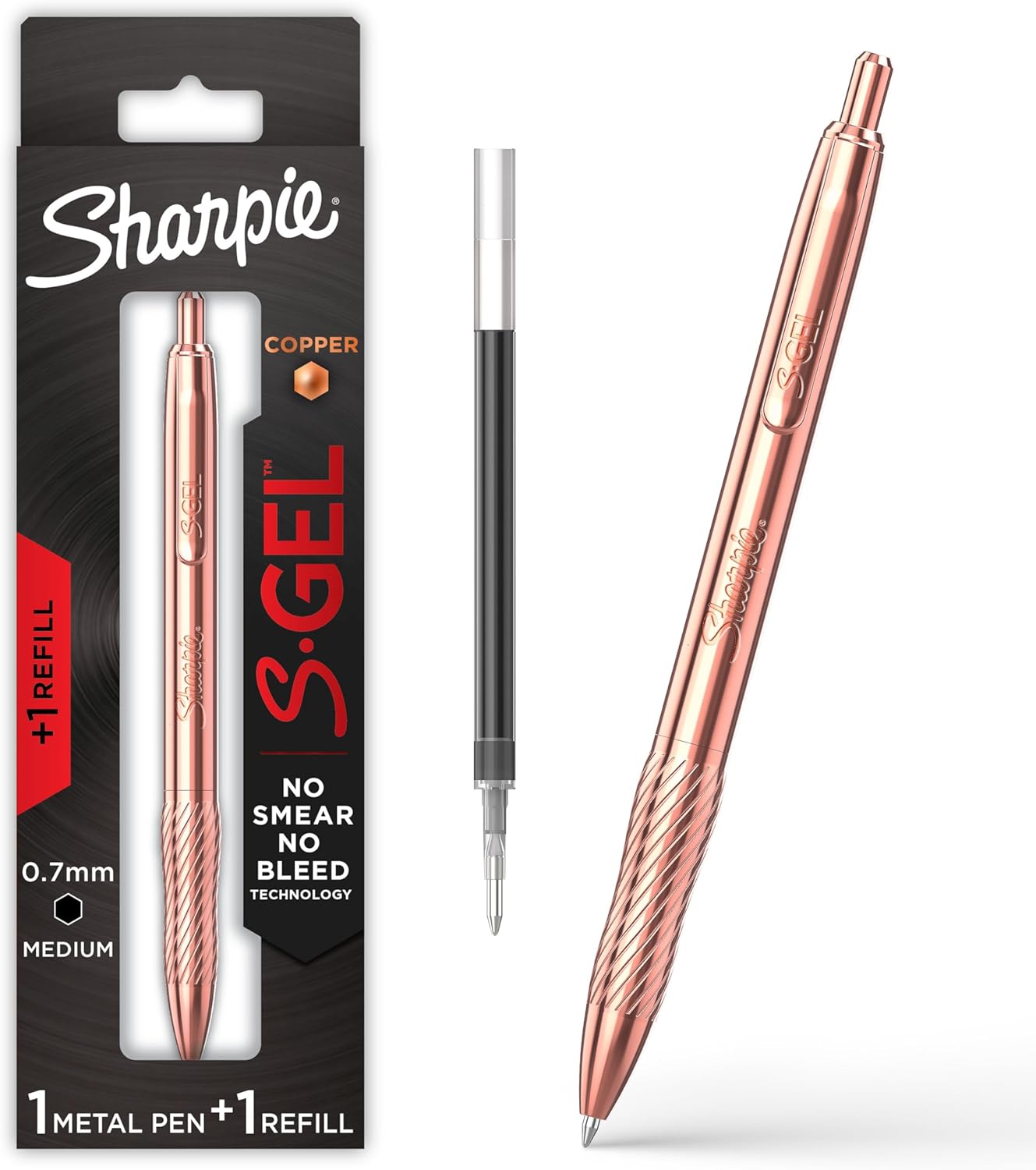 Sharpie S-Gel Pens, Copper Metal Body, Medium Point (0.7mm), Black Gel Ink, Includes 2 Pens and 2 Additional Ink Refills