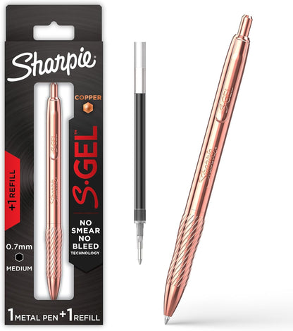 Sharpie S-Gel Pens, Copper Metal Body, Medium Point (0.7mm), Black Gel Ink, Includes 2 Pens and 2 Additional Ink Refills