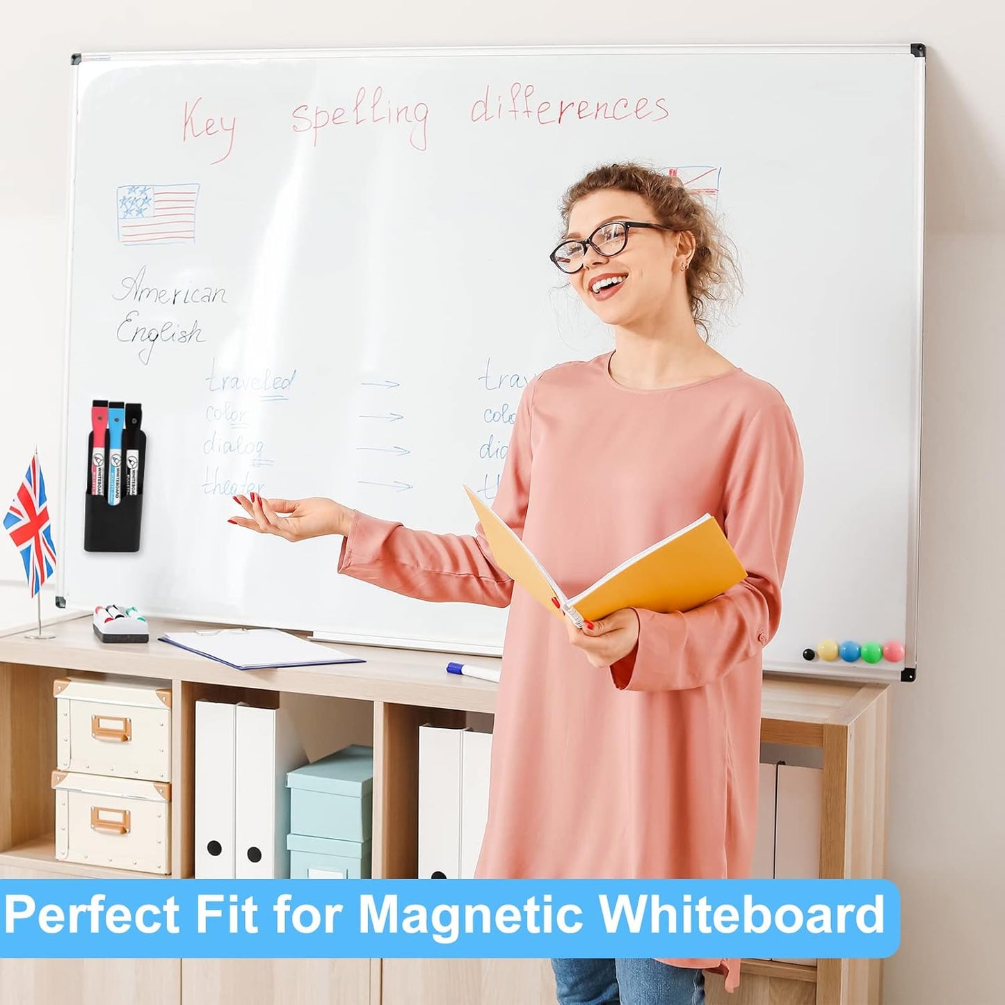 KITANIS Magnetic Pen Holder,2 Pack Magnetic Dry Erase Marker Holder with Generous Compartments,Strong Magnet Storage Marker Pen Pencil Organizer for Refrigerator,Whiteboard,Locker Accessories