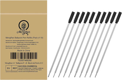 MengRan 4.5'' Ballpoint Ink Pen Refills for Twist Pens,1mm Medium Tip, Compatible with Cross Pen Refills (8513)(10 Pcs Black Ink)