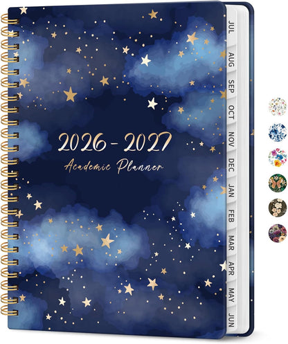 Planner 2026-2027, Academic Year Monthly and Weekly Calendar Planner, Jul 2026 - Jun 2027, Hardcover Teacher Student Planning Agenda book with Tabs, Perfect for School Office Supplies, 6.3" x 8.5" - Wildflowers