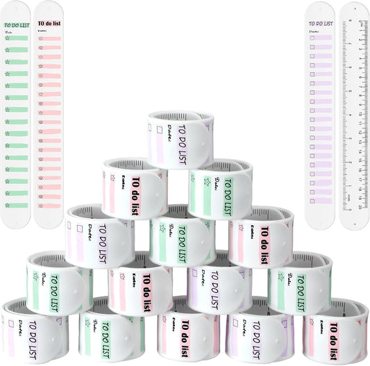 Sureio 15 Pcs Slap Bracelet To Do List Wrist Notes for Nurses Reusable Wearable Silicone Reminder Notepad Waterproof Erasable Memo Wrist Strap for Daily Planner Nurse CNA Week Gifts(Classic List)