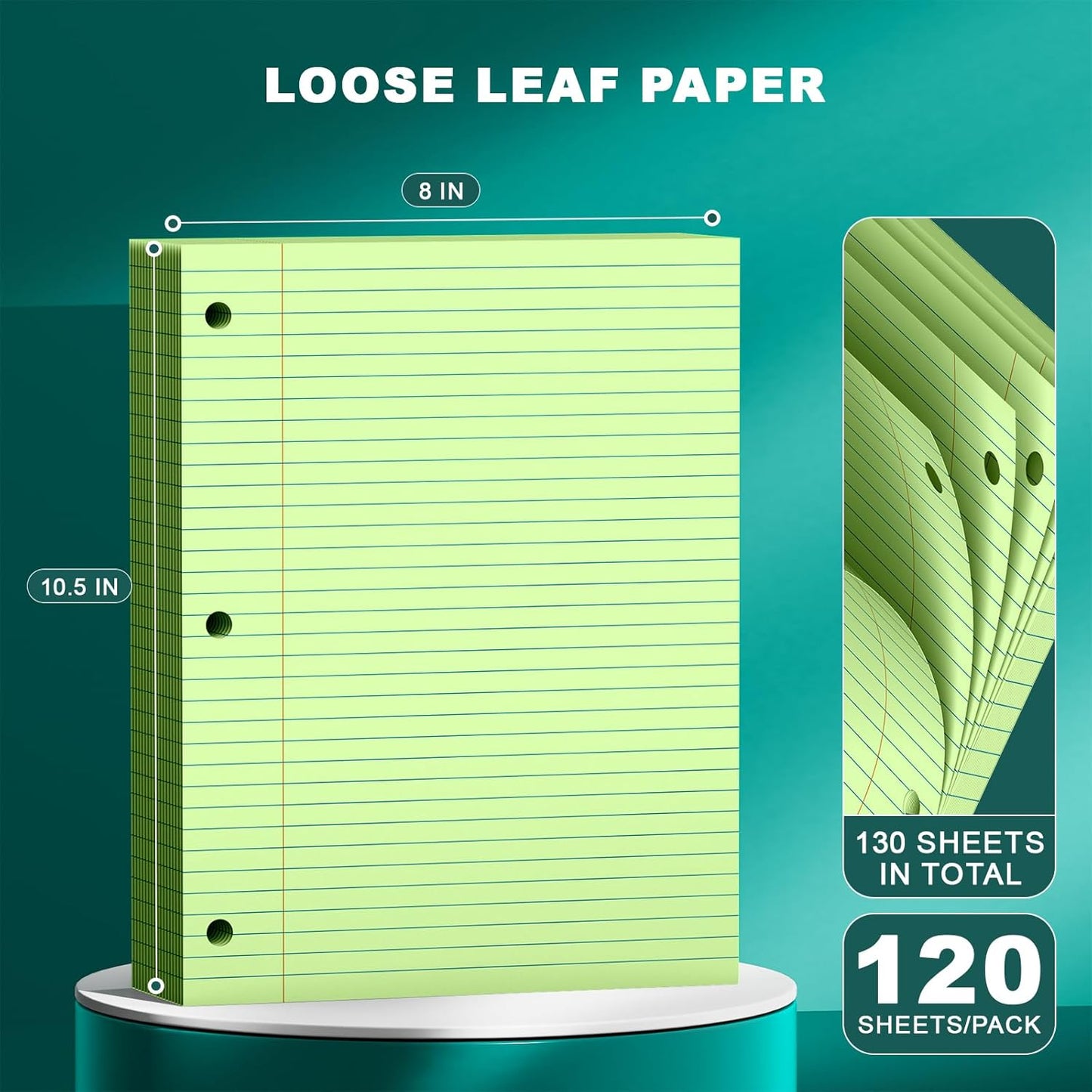 Note Pads 8 X 10.5 Loose Leaf Paper, 120Sheets, 3 Hole Punched Lined Paper, College Ruled 8 X 10.5 Notebooks, 10-1/2" X 8 Binder Writing Pads, Filler Paper For Engineering, Office, School Supplies