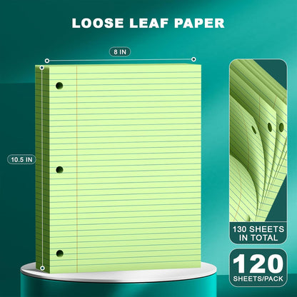 Note Pads 8 X 10.5 Loose Leaf Paper, 120Sheets, 3 Hole Punched Lined Paper, College Ruled 8 X 10.5 Notebooks, 10-1/2" X 8 Binder Writing Pads, Filler Paper For Engineering, Office, School Supplies