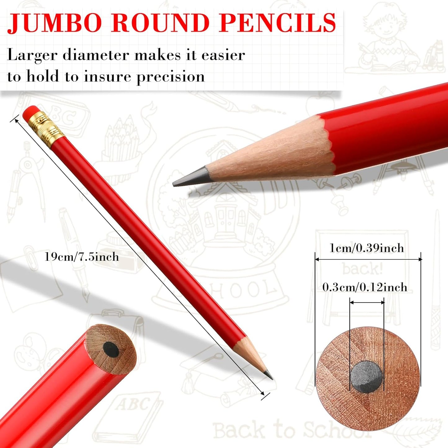 Fainne 48 Pcs Jumbo Pencil, Wooden Pencil with Black Core for Carpenters Construction Workers Woodworkers Framers Beginners Students Teachers DIY Project(Yellow,Round)