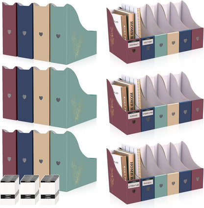 24 Floral Cardboard Magazine Holders Set, File Folders Organizer Decorative 10.23x10.63 Inch with 48 Printable Labels Storage Boxes for Home Office School Desk Classroom