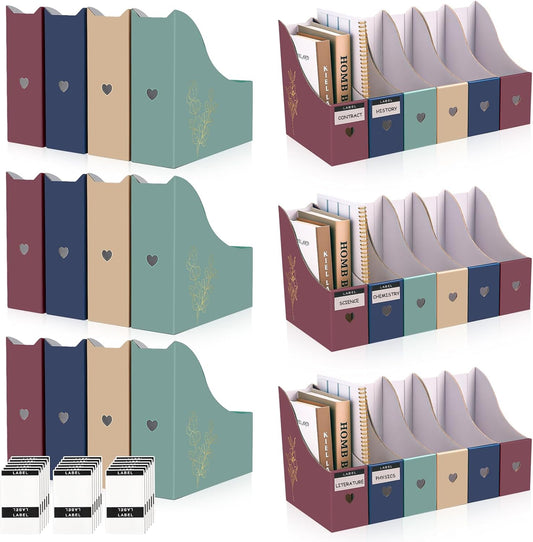 24 Floral Cardboard Magazine Holders Set, File Folders Organizer Decorative 10.23x10.63 Inch with 48 Printable Labels Storage Boxes for Home Office School Desk Classroom