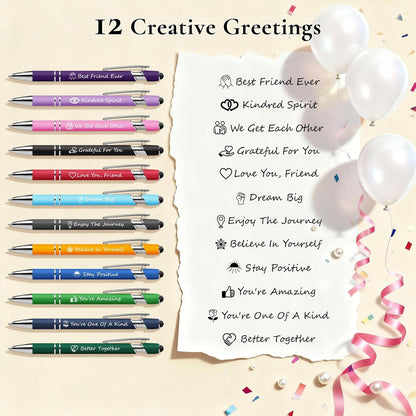 Father's Day Pen Set Gift Box - 12 Pack Black Ink Ballpoint Pens with Inspirational Quotes Fun Novelty Pens Perfect Birthday Retirement Gift for Dad Papa Father