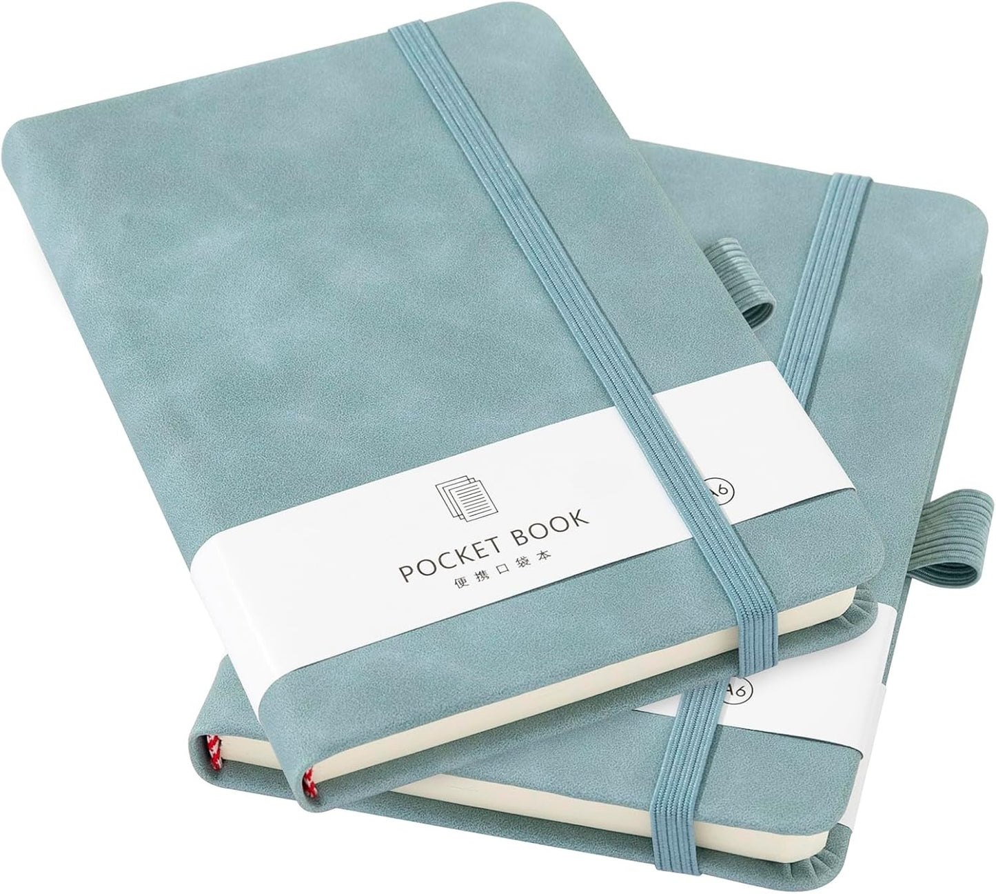 2Pack Pocket Notebook Small Notebook Journal Notebook 4 inches x 5.7 inches 200 Pages Leather Cover With Pen Holder Page Marker Ribbons(Black)