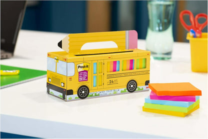 Post-it Super Sticky Notes, 24 Sticky Note Pads, 3 x 3 in, School Supplies, Office Products, Notes for Vertical Surfaces, Monitors, Walls and Windows, Bus Cabinet Pack