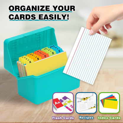 H4D 3x5 Index Card Holder with 100 Heavyweight Ruled Index Cards and 25 Plastic Dividers, Black