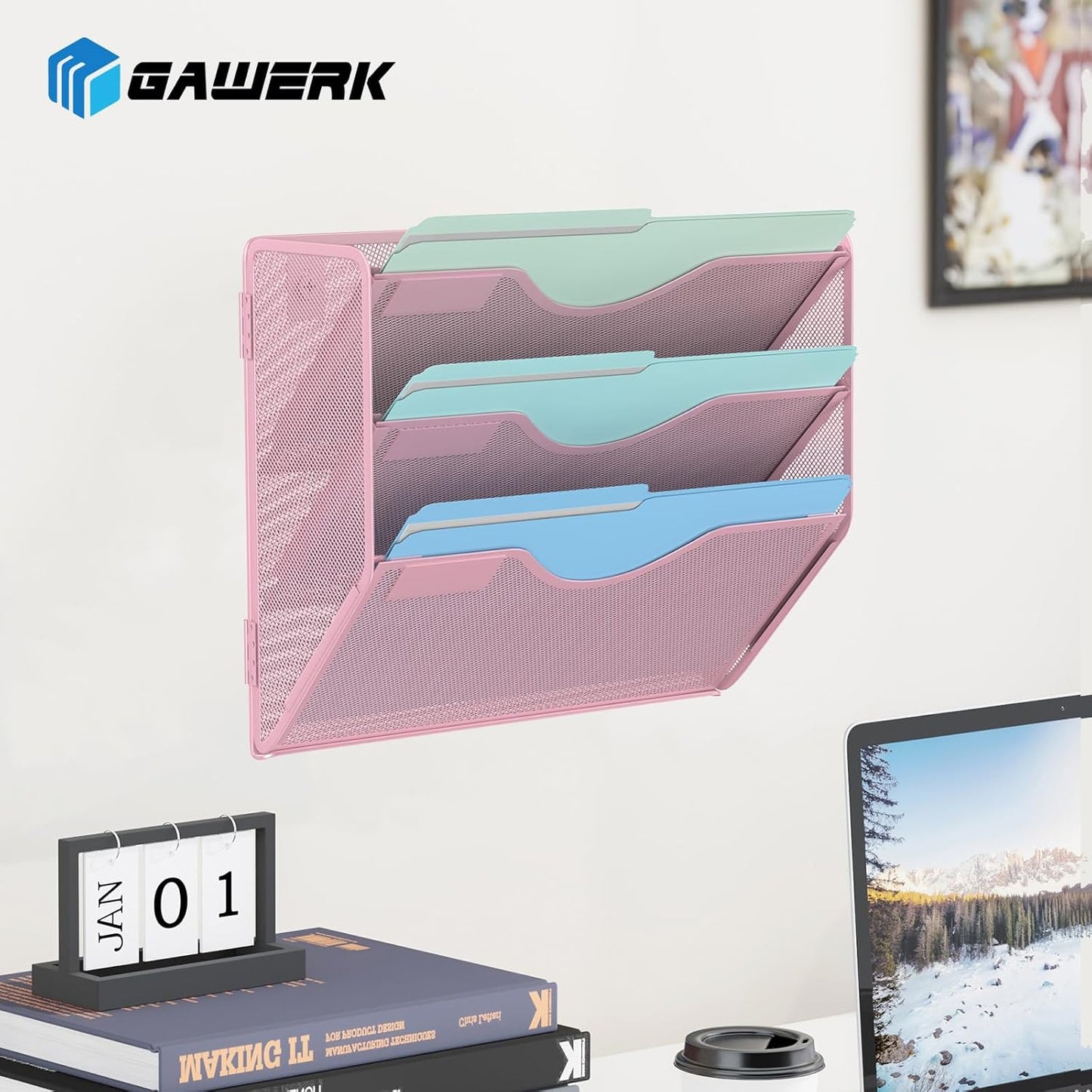 Gawerk 10-Tier Wall File Organizer Hanging Wall File Holder Wall Mount Paper Folder Organize, Mesh Magazine Document Mail Organizer Wall Organizer for Office School Home, Black