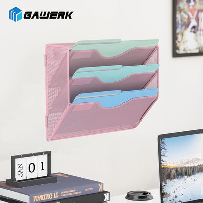 Gawerk 10-Tier Wall File Organizer Hanging Wall File Holder Wall Mount Paper Folder Organize, Mesh Magazine Document Mail Organizer Wall Organizer for Office School Home, Black