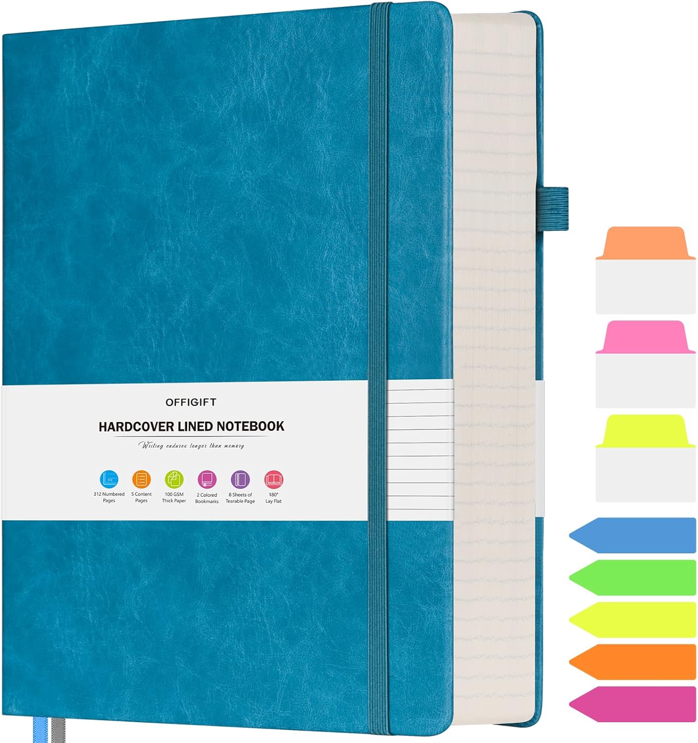 Lined Journal Notebook, Large A5 College Ruled Notebook, 312 Numbered Pages Work Notebook with Index Stickers, 100gsm Thick Paper, Hardcover Vegan Leather Journal for Women Men School Office, Black