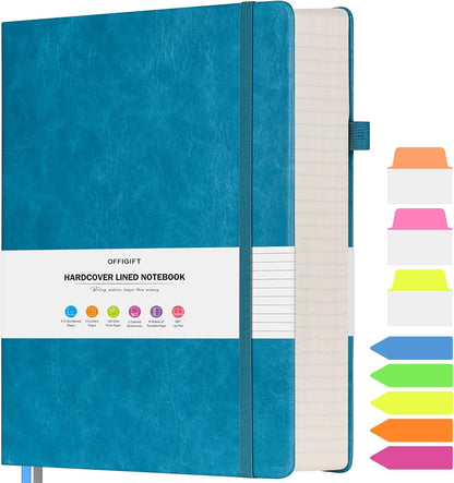 Lined Journal Notebook, Large A5 College Ruled Notebook, 312 Numbered Pages Work Notebook with Index Stickers, 100gsm Thick Paper, Hardcover Vegan Leather Journal for Women Men School Office, Black