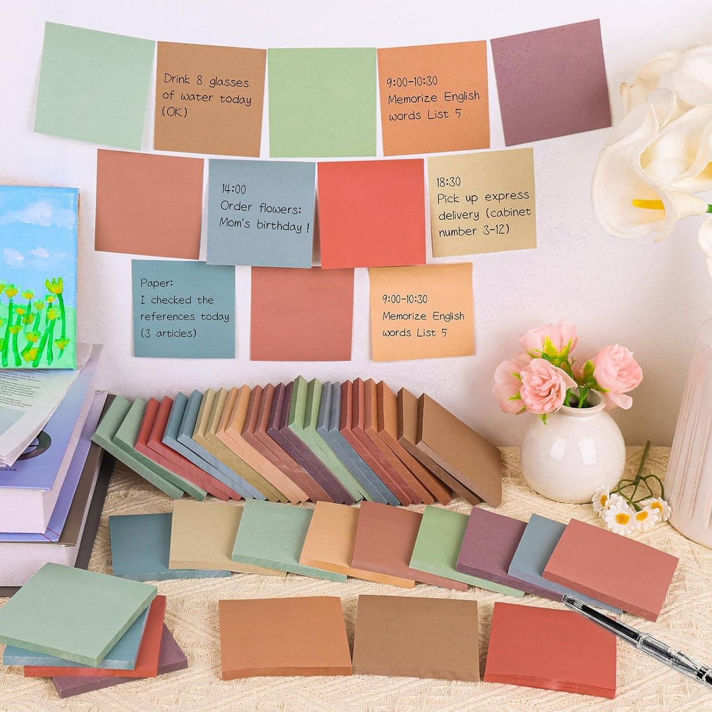 100 Pack Sticky Notes Bulk 3 x 3 in Self-Stick Note Pads Colorful Posted Note in 20 Colors Adhesive Paper Memo 50 Sheets/Pad Easy to Post for Office Home School Meetings Notebook Wall Door Window