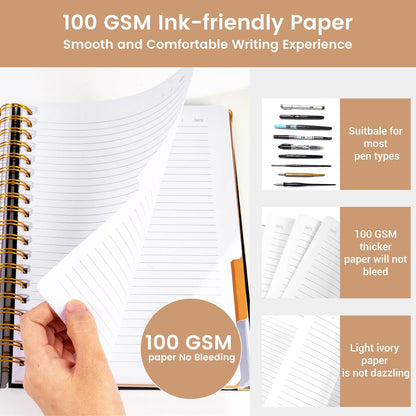 Hardcover Spiral Notebook with Tabs 8"x10" Large Spiral Lined Journals for Women with Dividers 240 Pages College Ruled Composition Notebook 5 Subject Notebook for Work, Back to School, Gifts, Purple