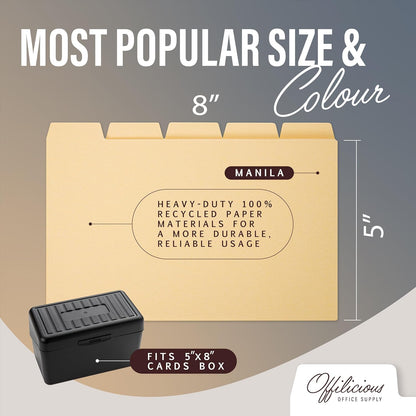 25 Heavyweight Manila Index Card Box Dividers - 3x5 with Tabs & 108 Stickers, Monthly & Recipe Guides, Greeting Card Dividers