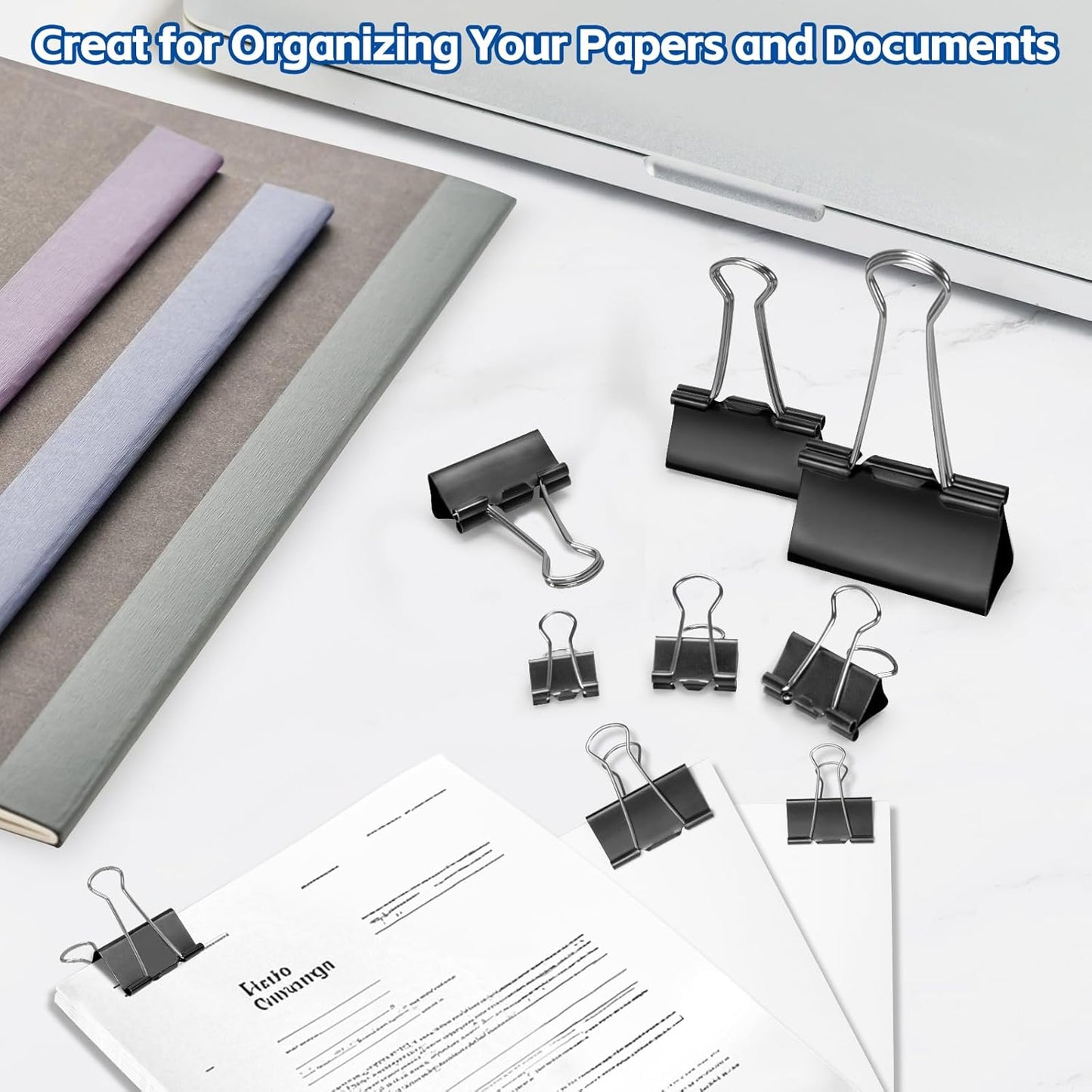 BainGesk 210 PCS Binder Clips Paper Clamps Assorted Sizes, Metal Paper Binder Clips, Black Binding Paperwork Clamp Bulk, 6 Sizes in 6 Boxes, School, Office Supplies