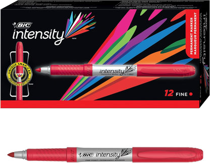 BIC Intensity Black Permanent Markers, Ultra Fine Point, 12-Count Pack of Black Markers With Non-Slip Grip for Comfort and Control