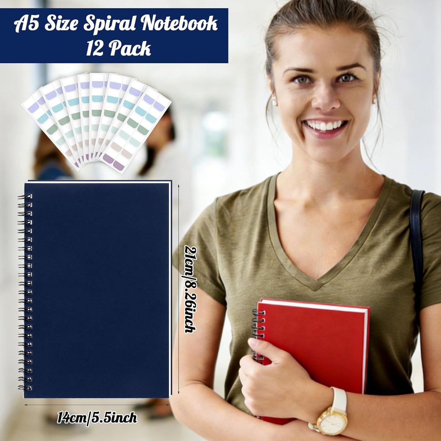 Retainbre 12 Pack Small Spiral Notebook College Ruled 8.26x5.50 Inches Spiral Journal with 120 Lined Pages Kraft Cover A5 Notebooks for Work Office School Students Note Taking